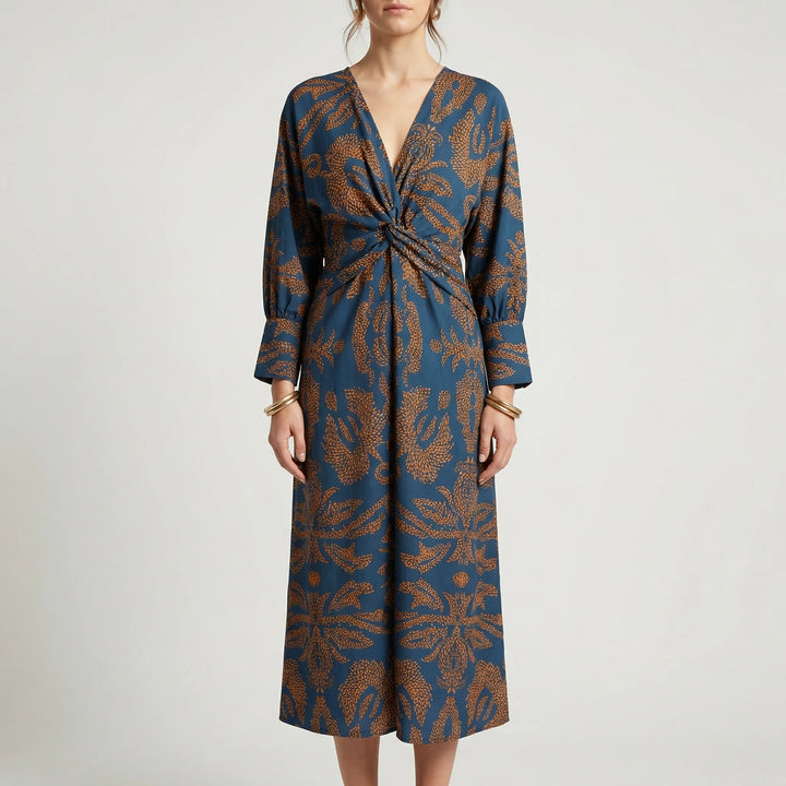 Solenne - Long Sleeve Wrap-Style Midi Dress
