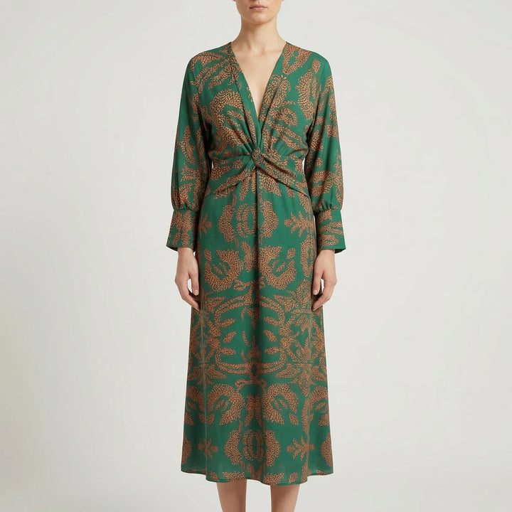 Solenne - Long Sleeve Wrap-Style Midi Dress