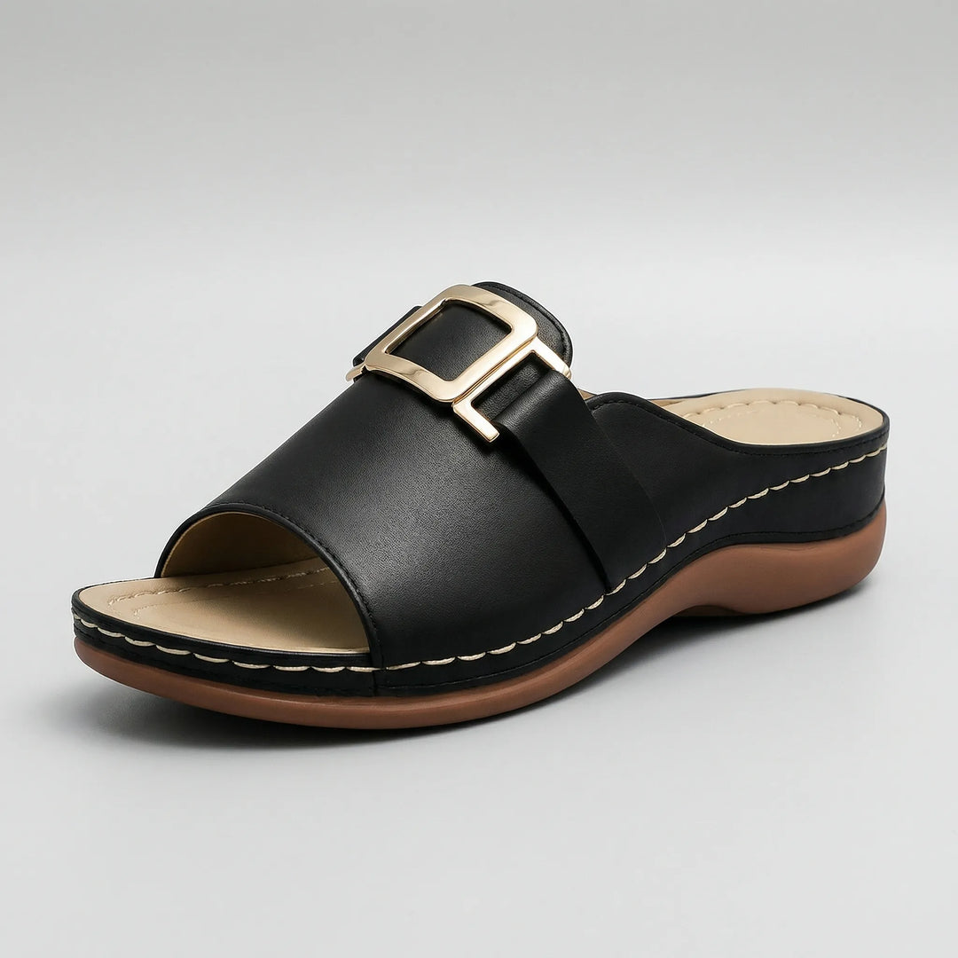 Soltrea - Open-Toe Low Wedge Slide Sandal