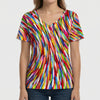 Retro Print V-Neck Short Sleeve Tee
