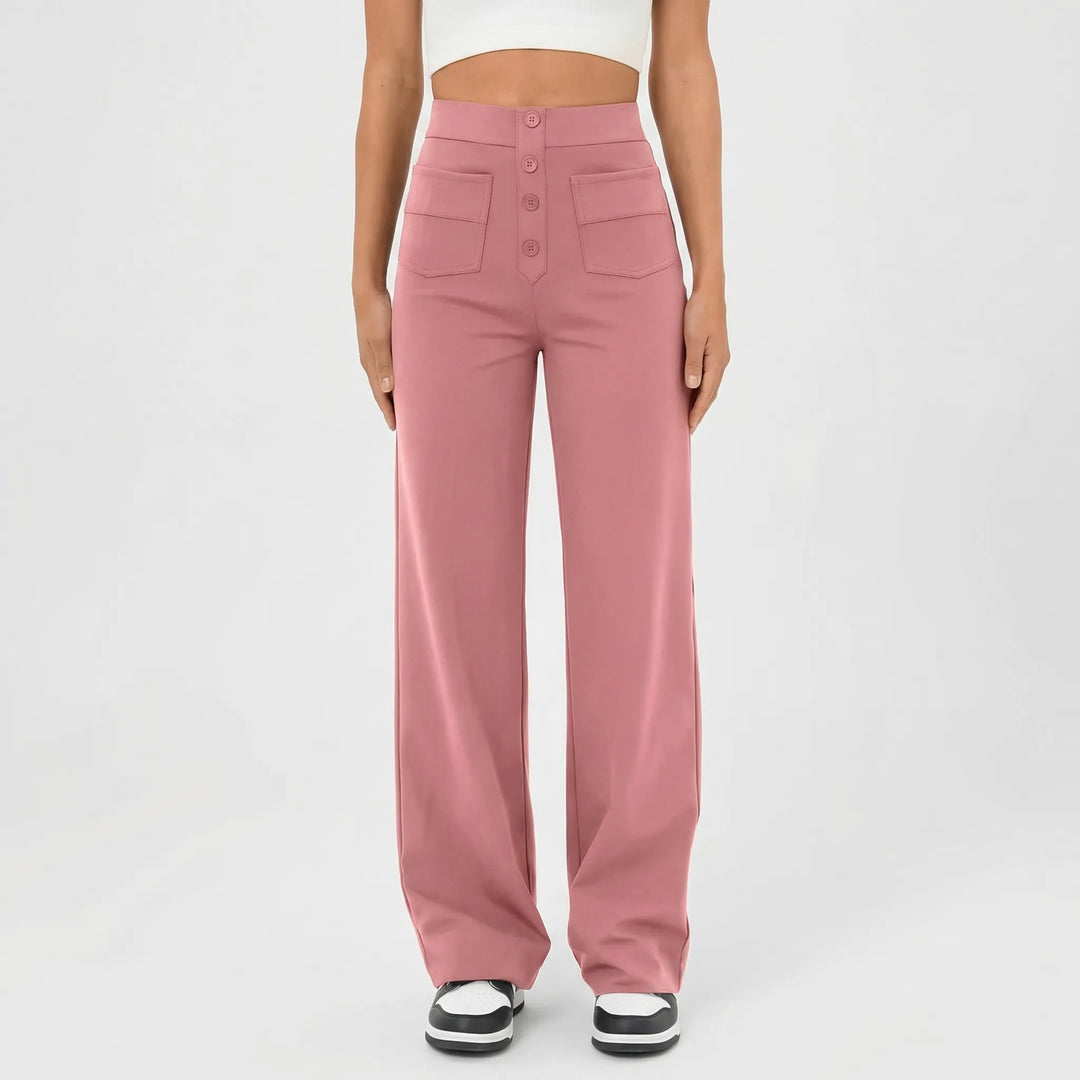 Streivelle - High-Waist Straight-Leg Casual Pants
