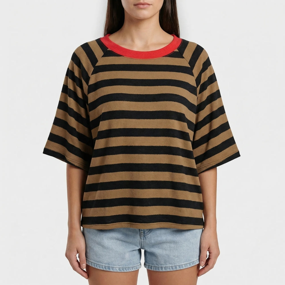 Stripova - Striped Color Block Crewneck Top