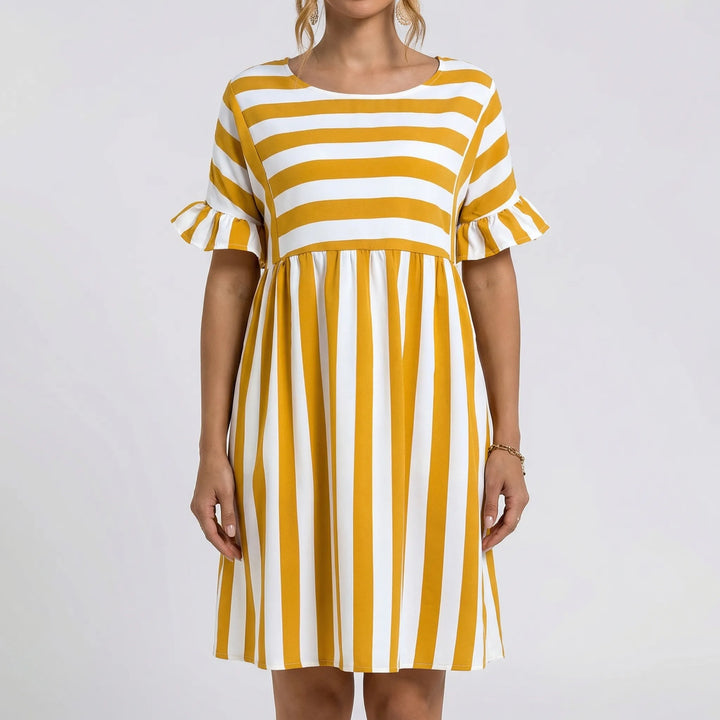 Strivella - Striped Short Sleeve Midi Dress