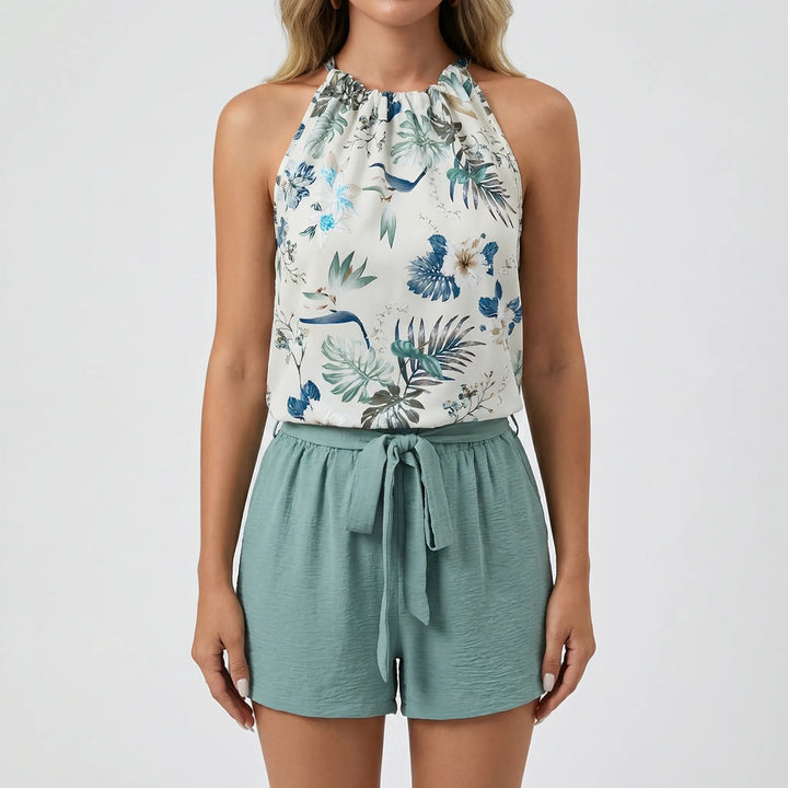 Tropivella - Floral Halter Top And Shorts Set
