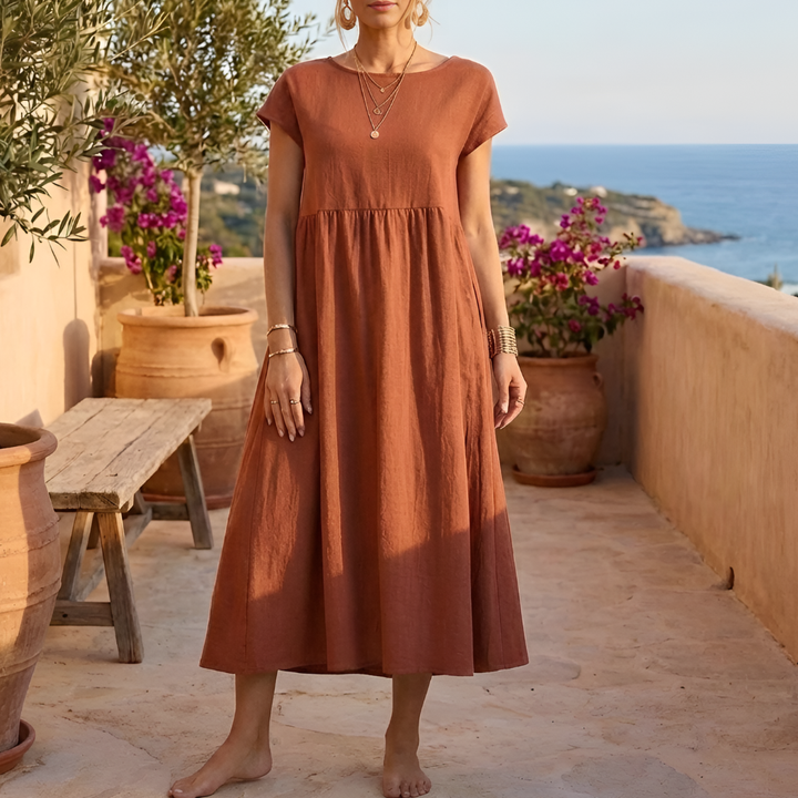 Vintage Cotton O-Neck Dress for Women