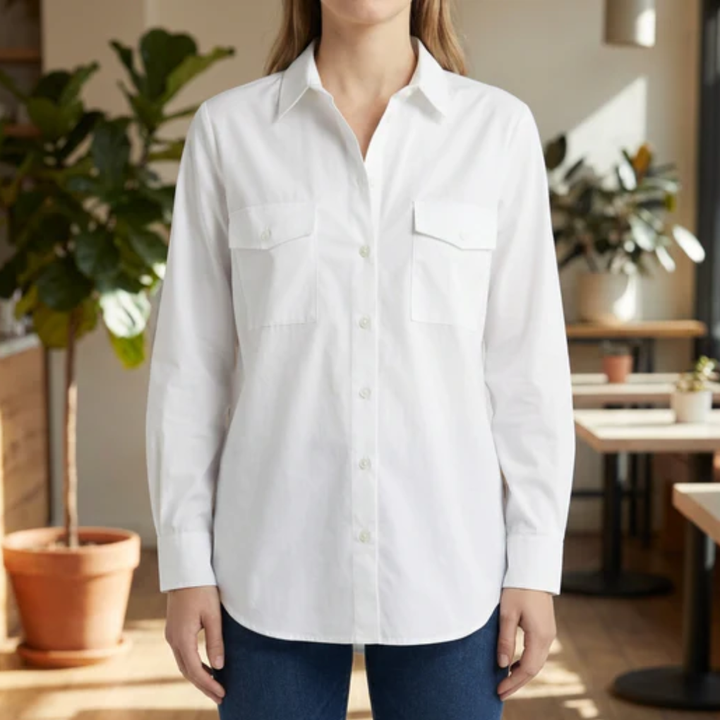 Relaxed-Fit Long-Sleeve Button-Up Blouse