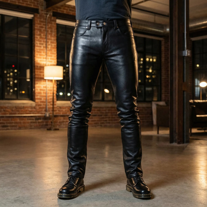 Veckro - Slim-Fit Faux Leather Men's Pants