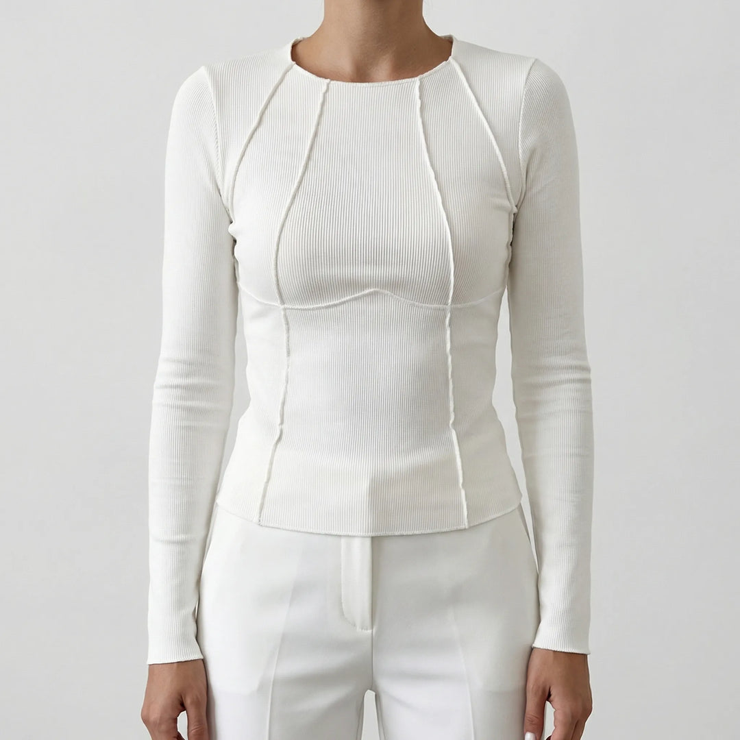 Velurne - Fitted Ribbed Long-Sleeve Crop Top