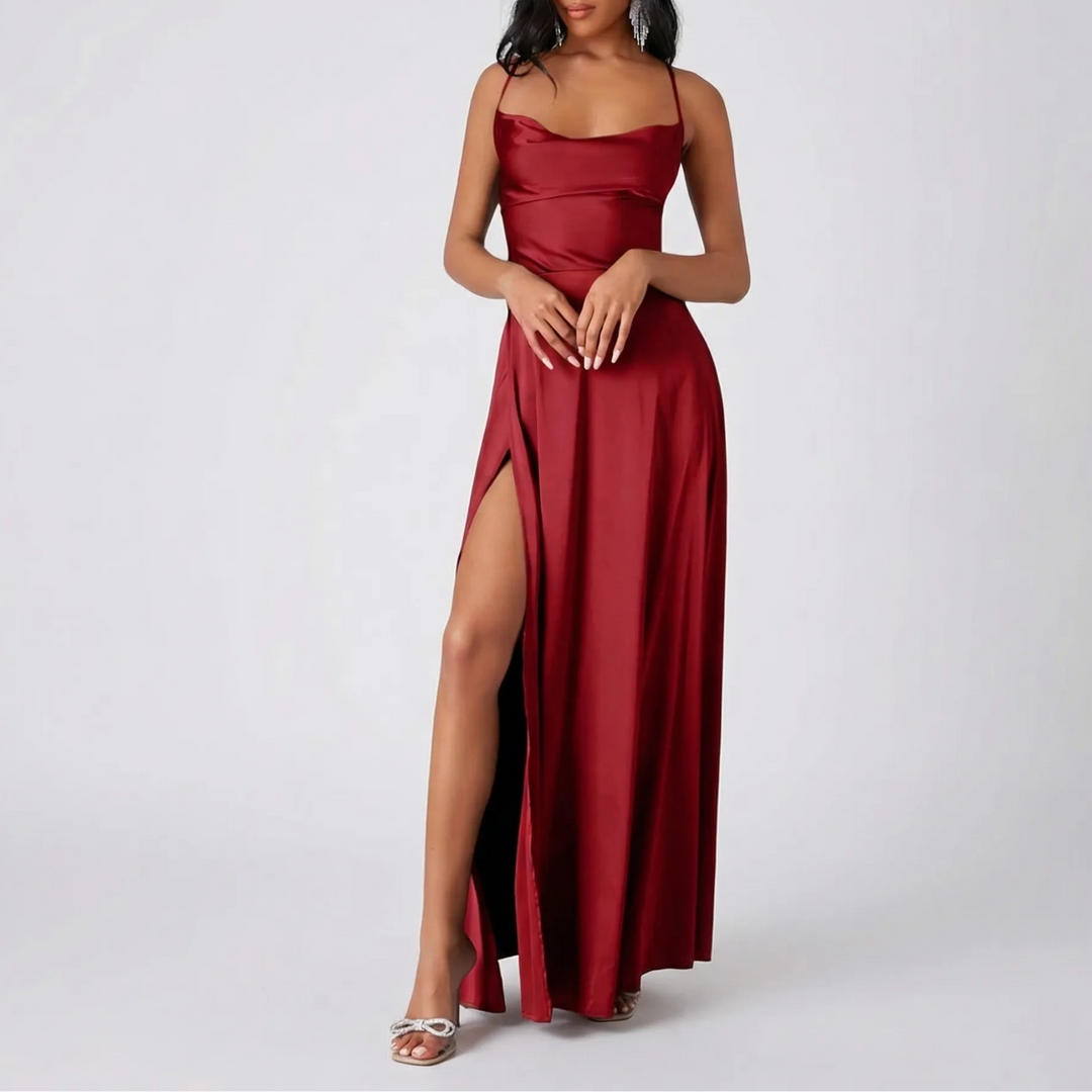 Veluxia - Backless Maxi Dress With High Slit