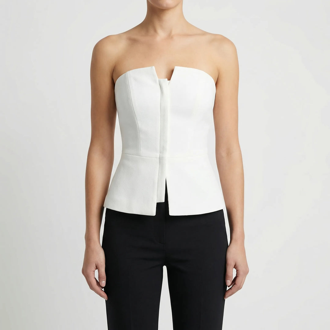 Velvira - Strapless Zip-Front Fitted Top