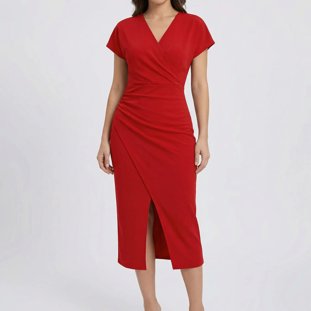 Wrapsova - Short-Sleeve Wrap-Style Midi Dress