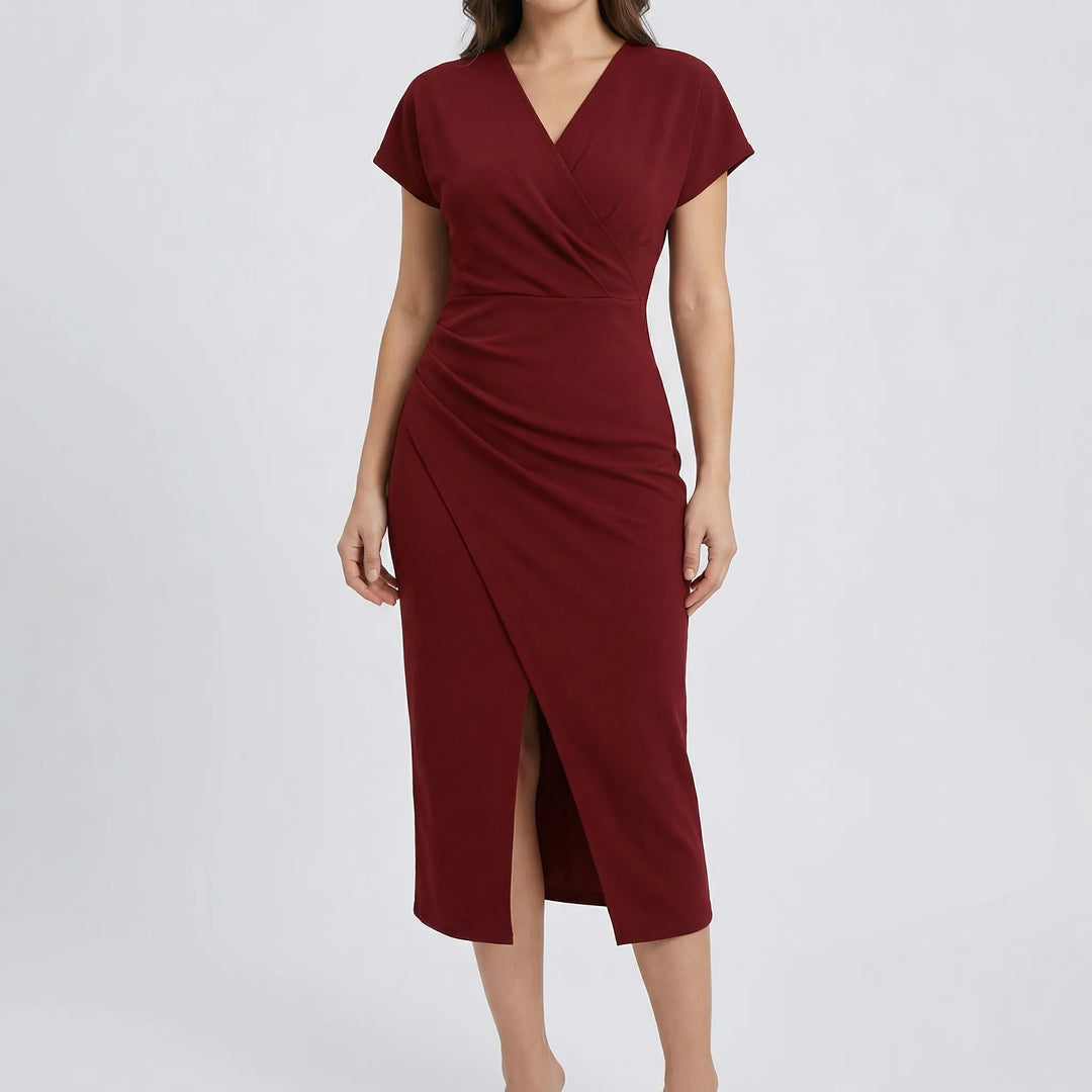 Wrapsova - Short-Sleeve Wrap-Style Midi Dress