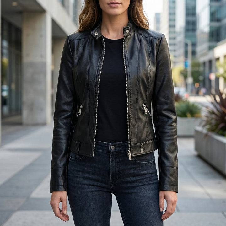Zyndra - Structured Zip-Front Moto-Style Jacket