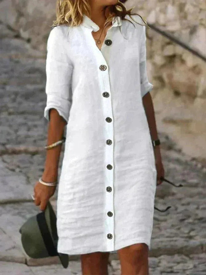 Addison Women's Linen Button-Down Shirt Dress with Collar