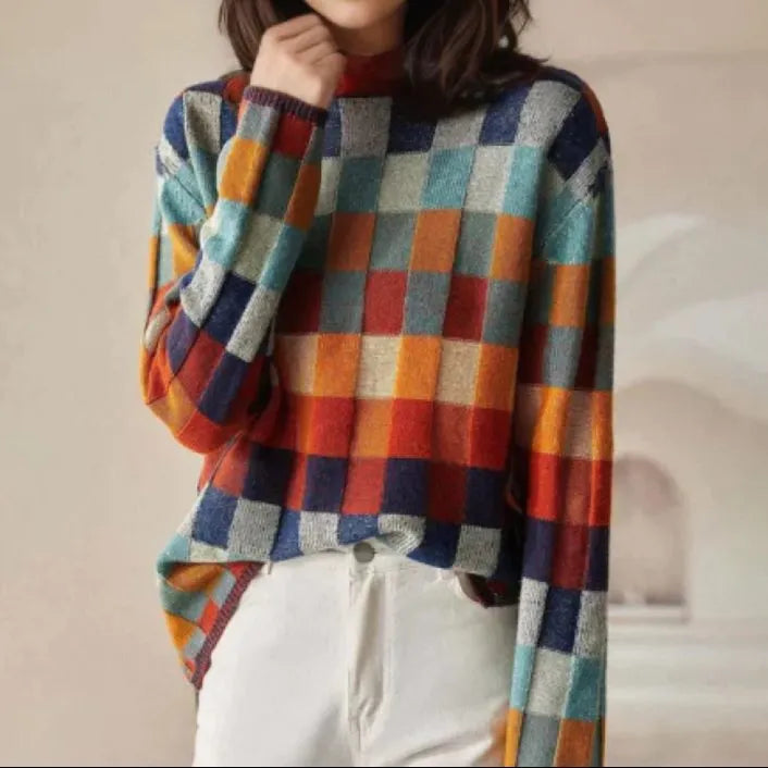 Aimée Women's Plaid Crew Neck Sweater