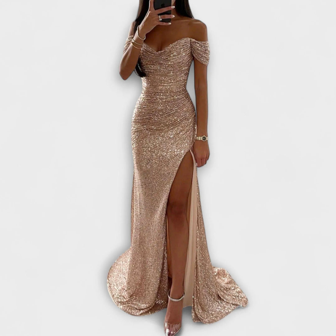 Airlia Women's Glitter Off-Shoulder Maxi Dress