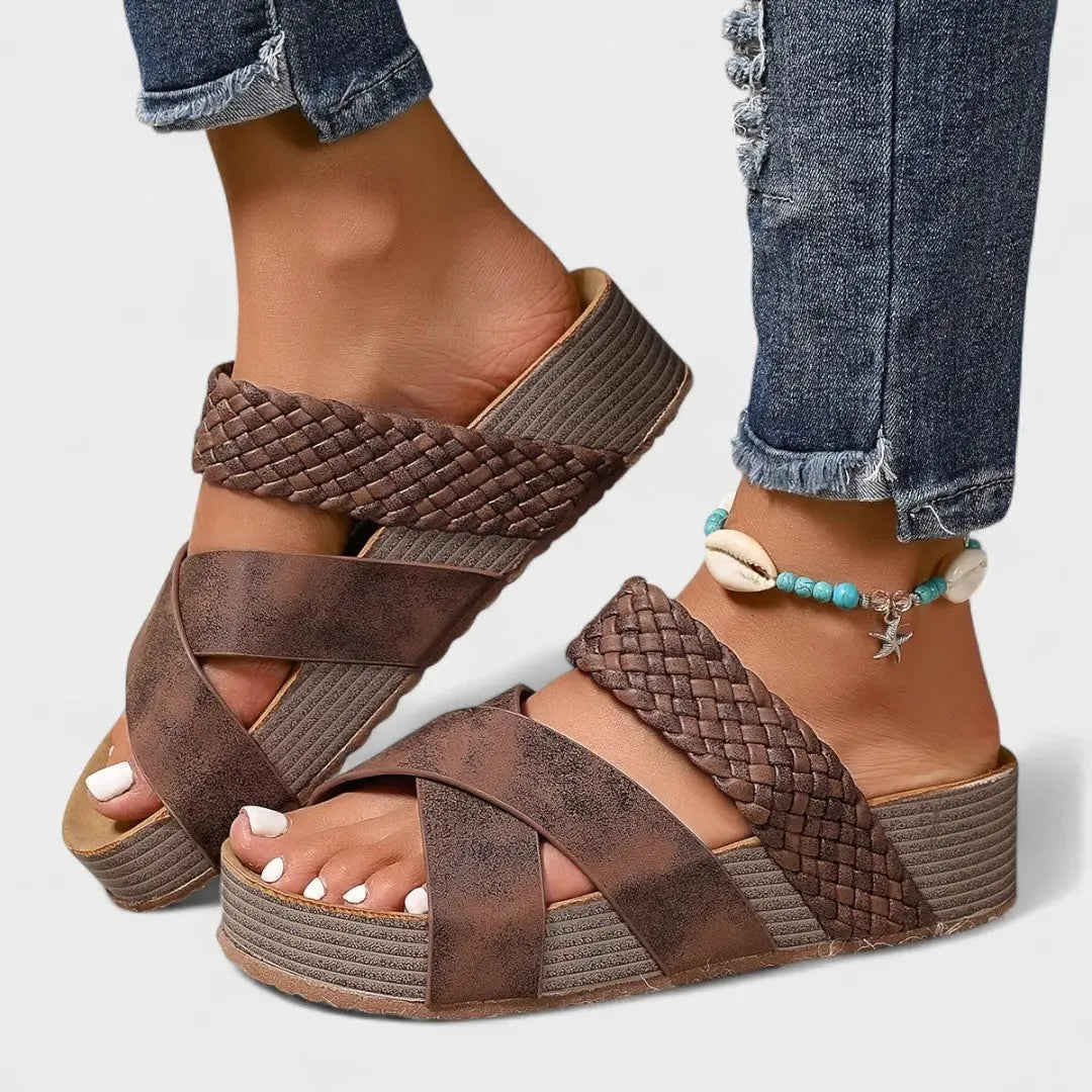 Alivia Women's Quilted Cross Strap Platform Sandals