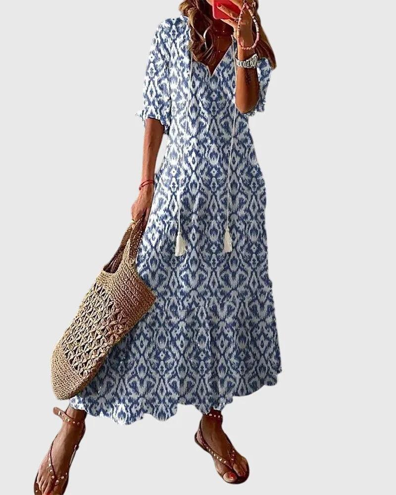 Amalia Women's Ikat V-Neck Midi Dress