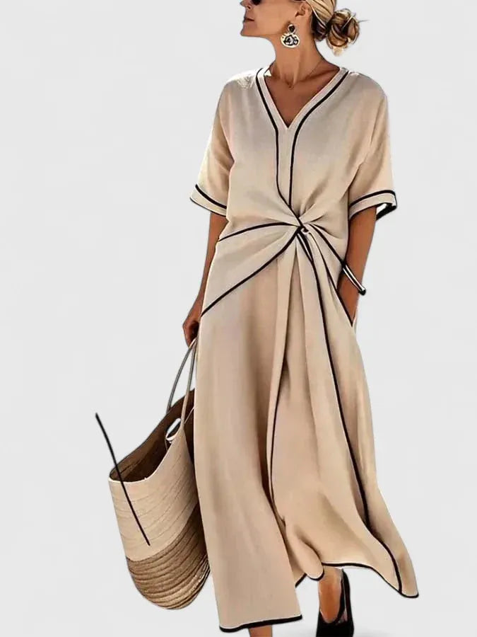 Amita Women's V-Neck Midi Wrap Dress with Short Sleeves