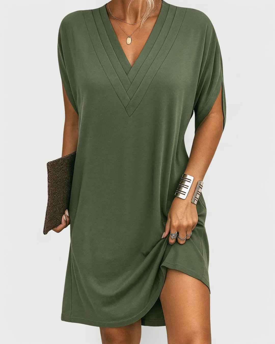 Annie Women's V-Neck Split Sleeve Mini Dress