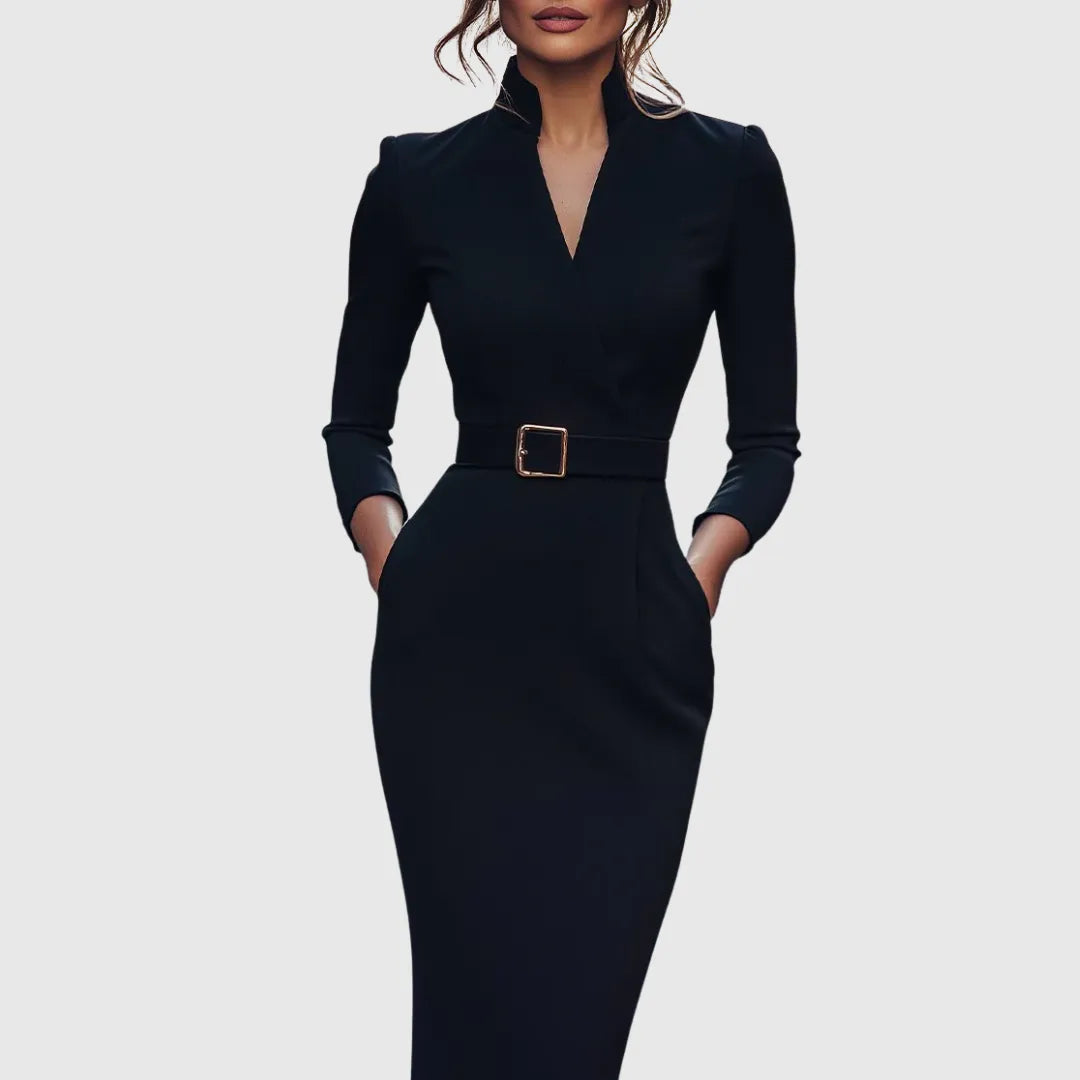 Auristela Women's Belted V-Neck Midi Dress
