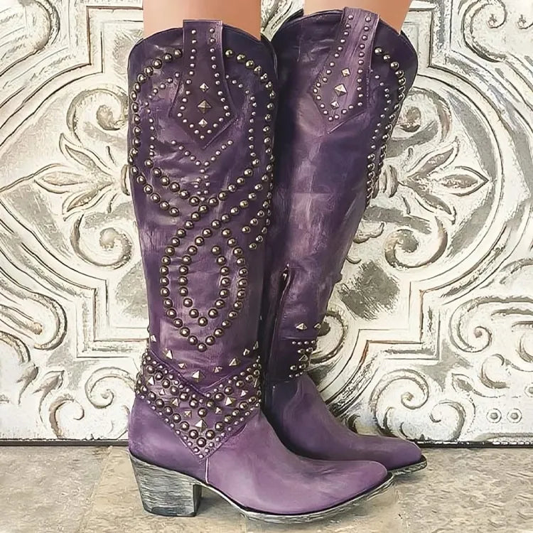 Ava Women's Studded Knee-High Western Boots