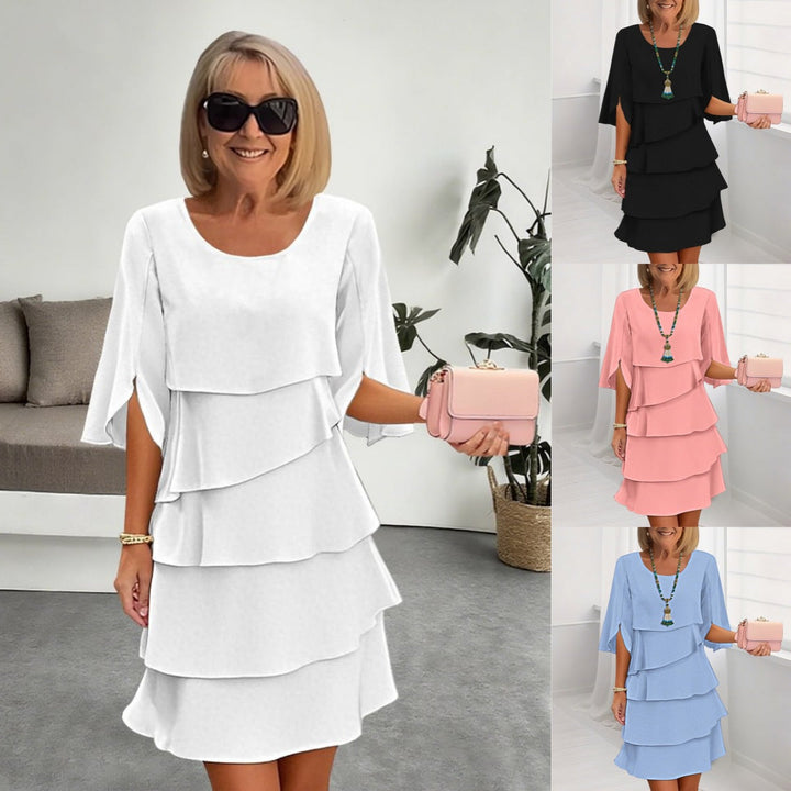 Round Neck Cake Skirt Spliced Dress Women's Clothing