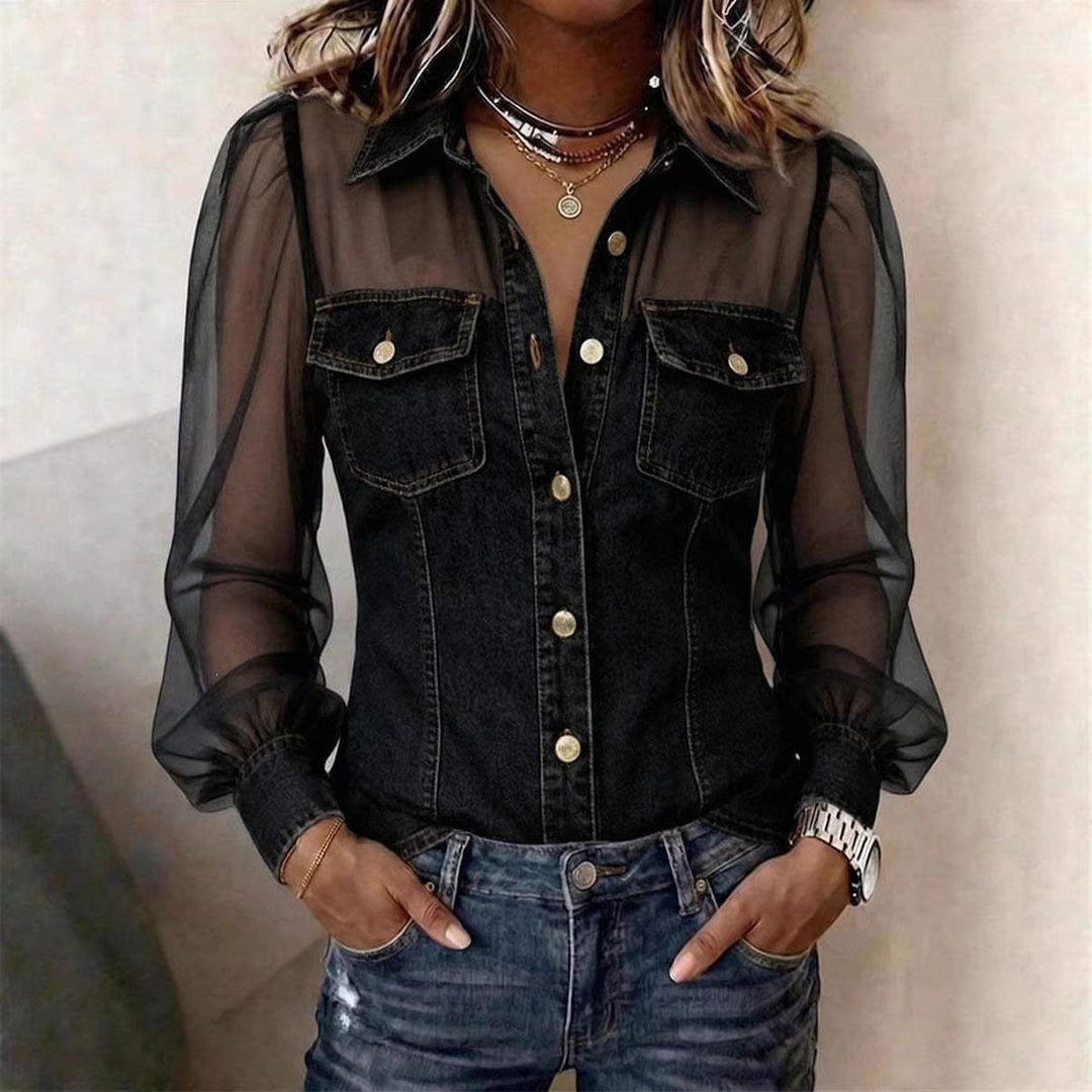 Womens V-neck Lace Long-sleeve Top