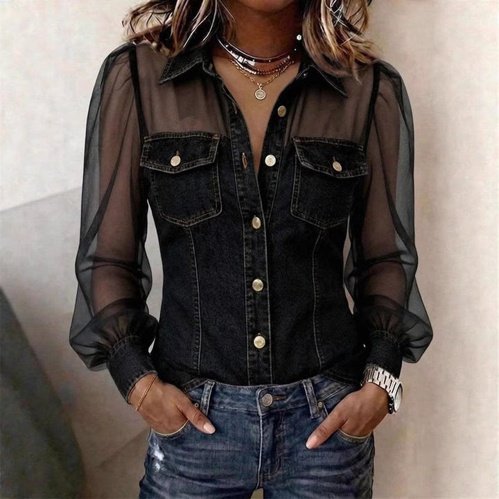 Womens V-neck Lace Long-sleeve Top
