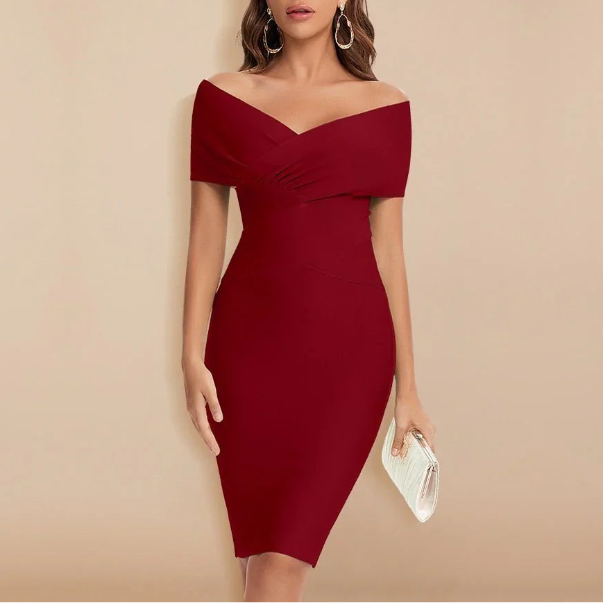 Off-Shoulder V-Neck Bandage Dress