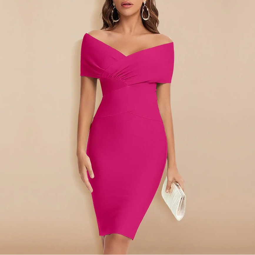 Off-Shoulder V-Neck Bandage Dress