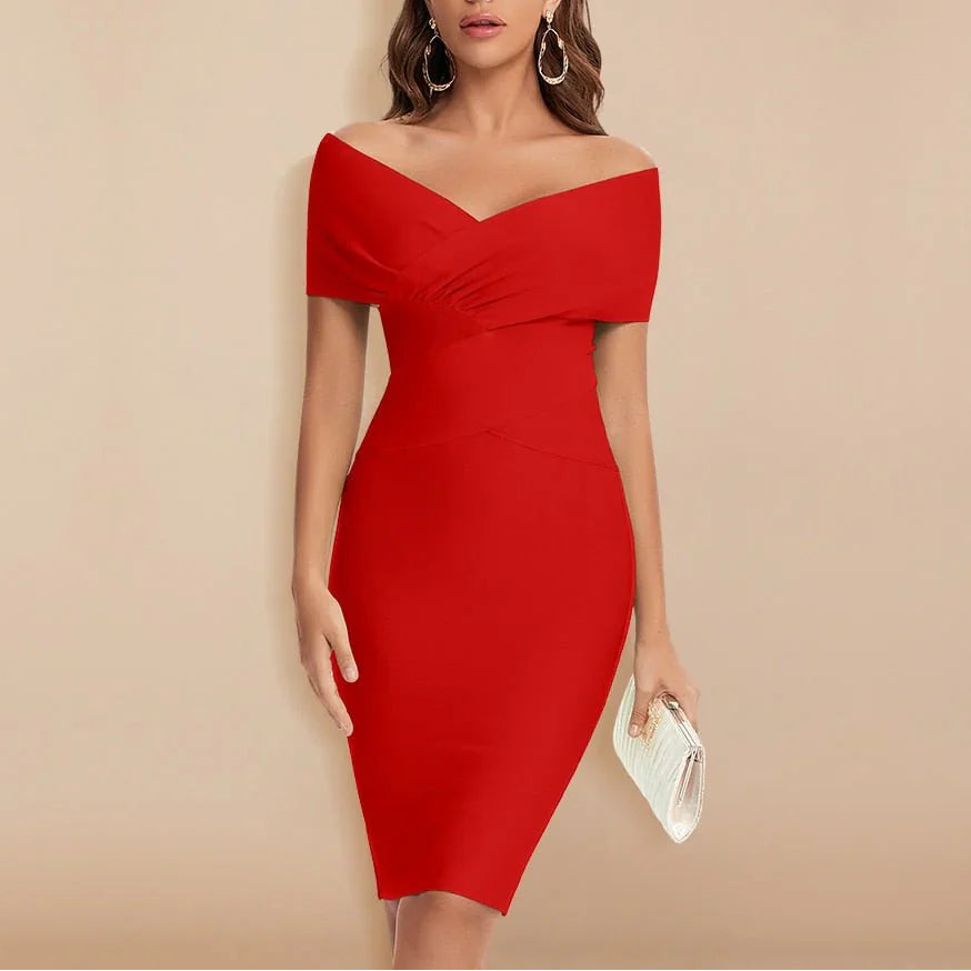 Off-Shoulder V-Neck Bandage Dress