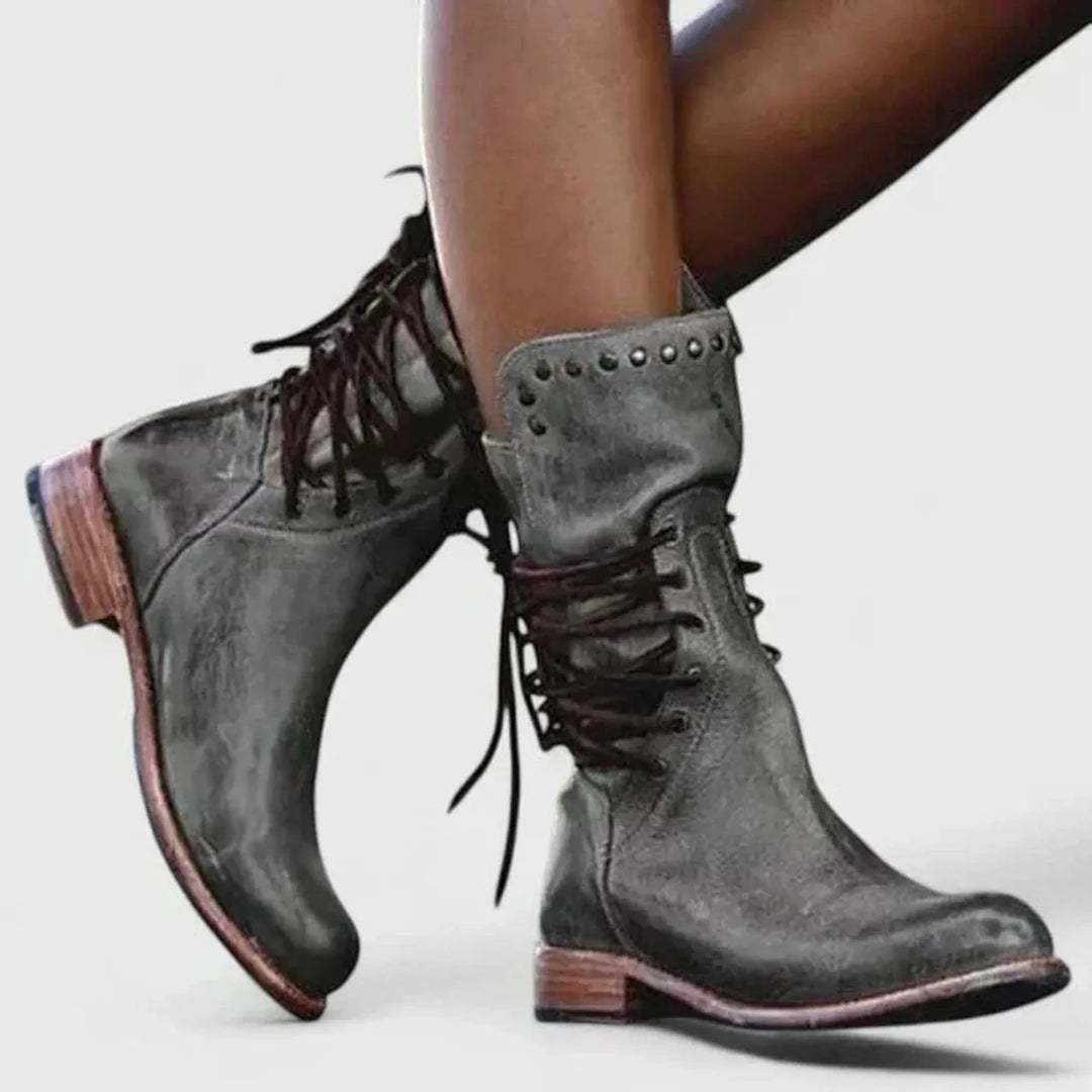 Bernadine Women's Lace-Up Block Heel Leather Boots