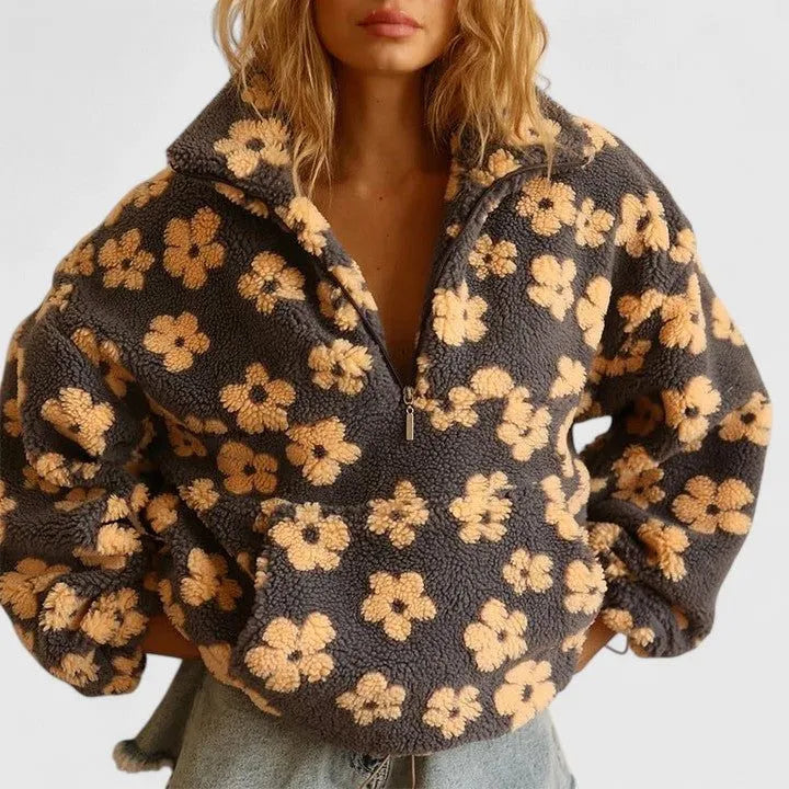 Briony Women's Floral Fleece Half-Zip Sweater