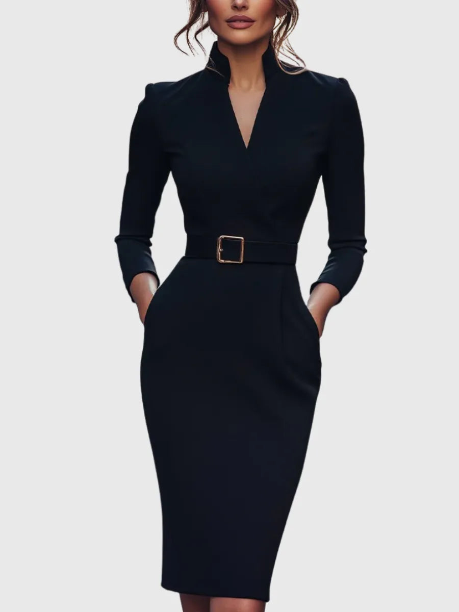 Brooke Women's Belted V-Neck Midi Pencil Dress