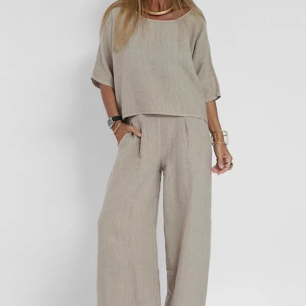 Candida Women's Linen Relaxed-Fit Wide Leg Set
