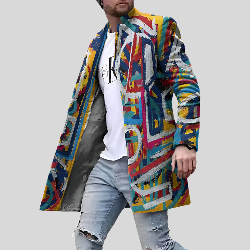 Street Print Coat – Casual & Adjustable Men’s Jacket