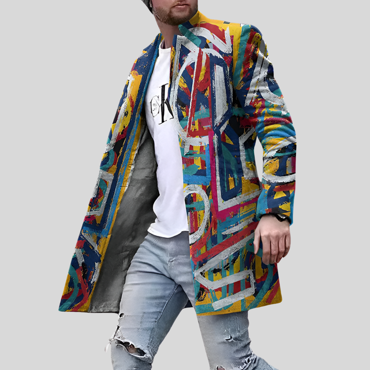Street Print Coat – Casual & Adjustable Men’s Jacket