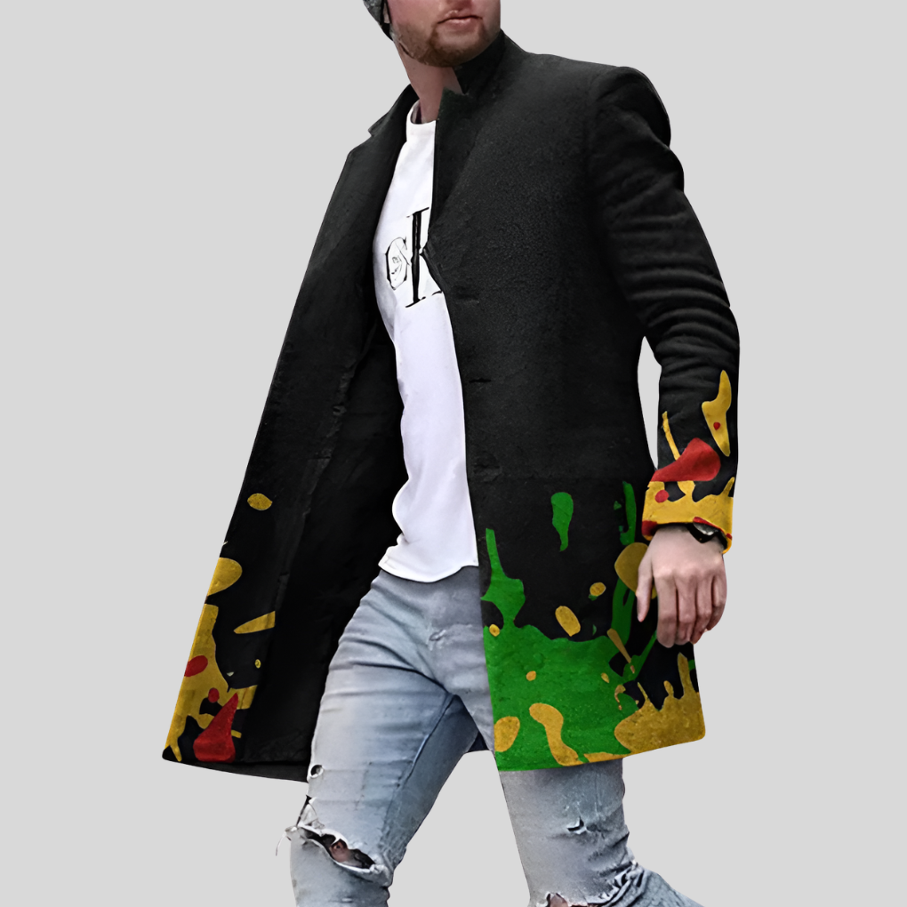 Street Print Coat – Casual & Adjustable Men’s Jacket