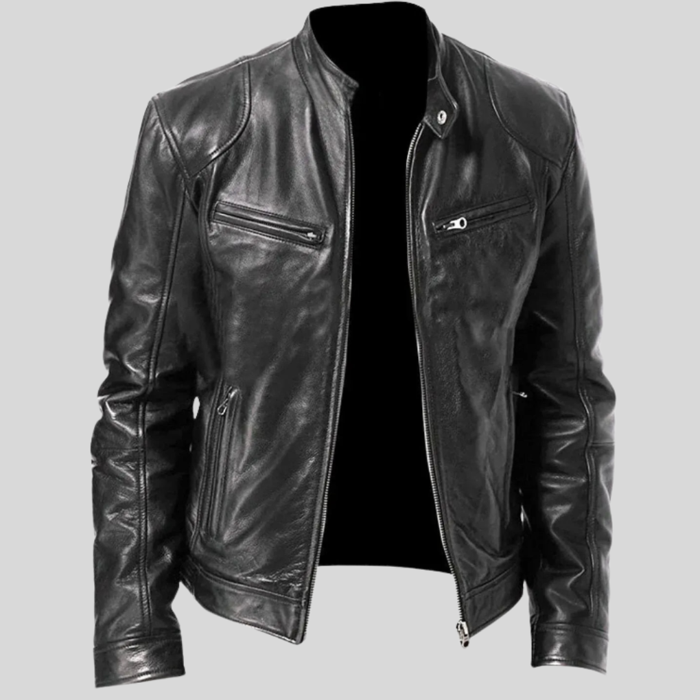 Rugged Leather Motorcycle Biker Jacket for Men