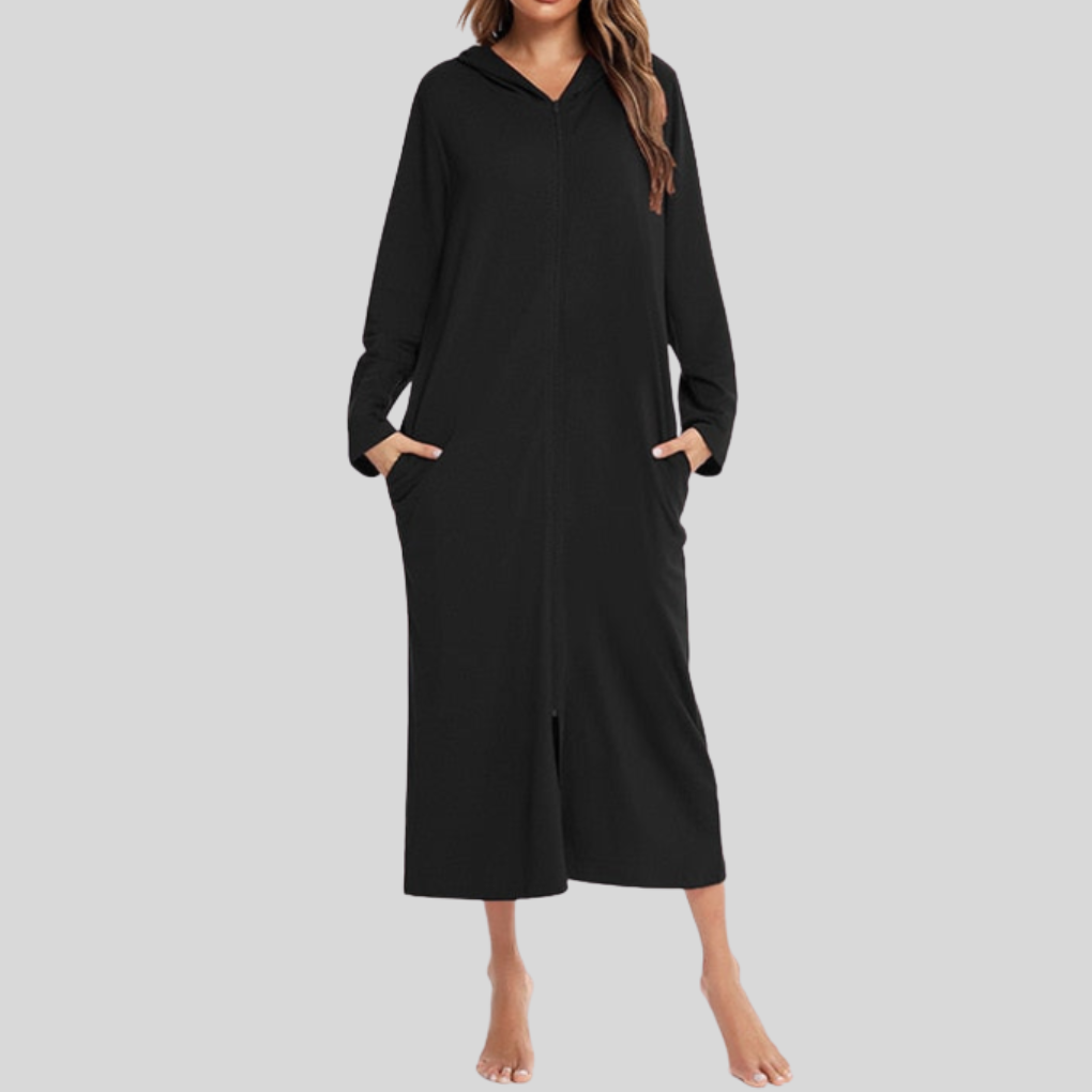 Warm Zip-Up Nightdress with Hood
