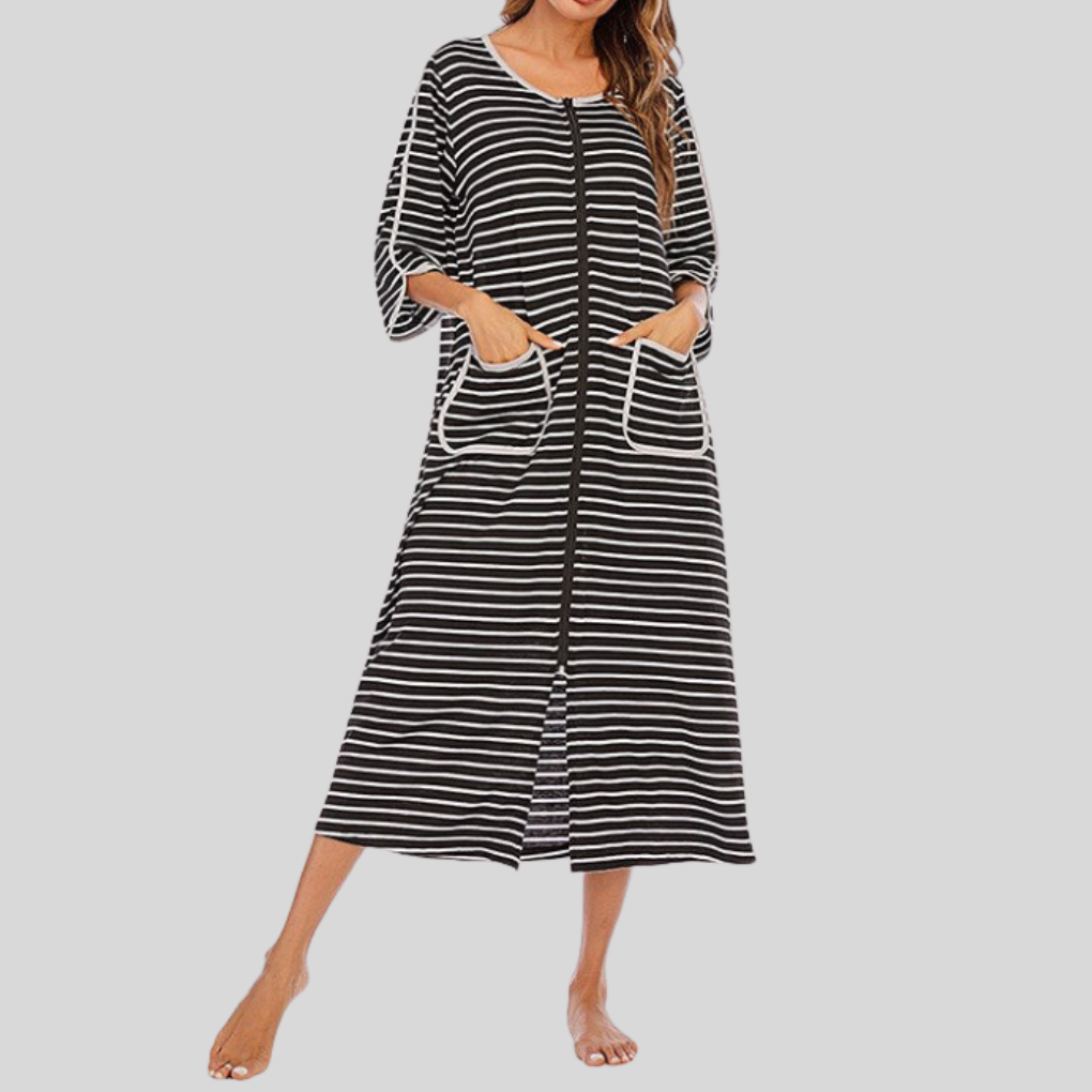 Warm Zip-Up Nightdress with Hood