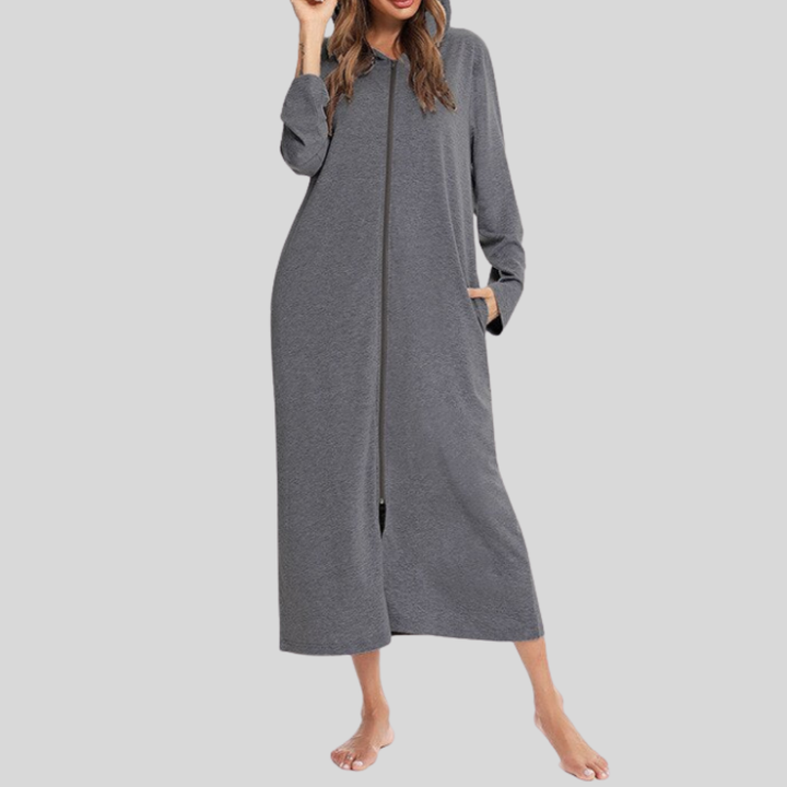 Warm Zip-Up Nightdress with Hood