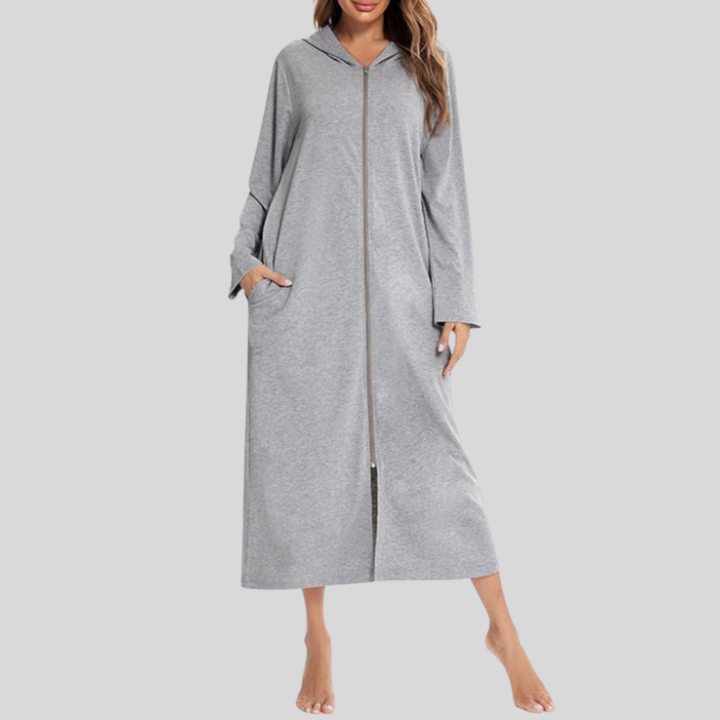 Warm Zip-Up Nightdress with Hood