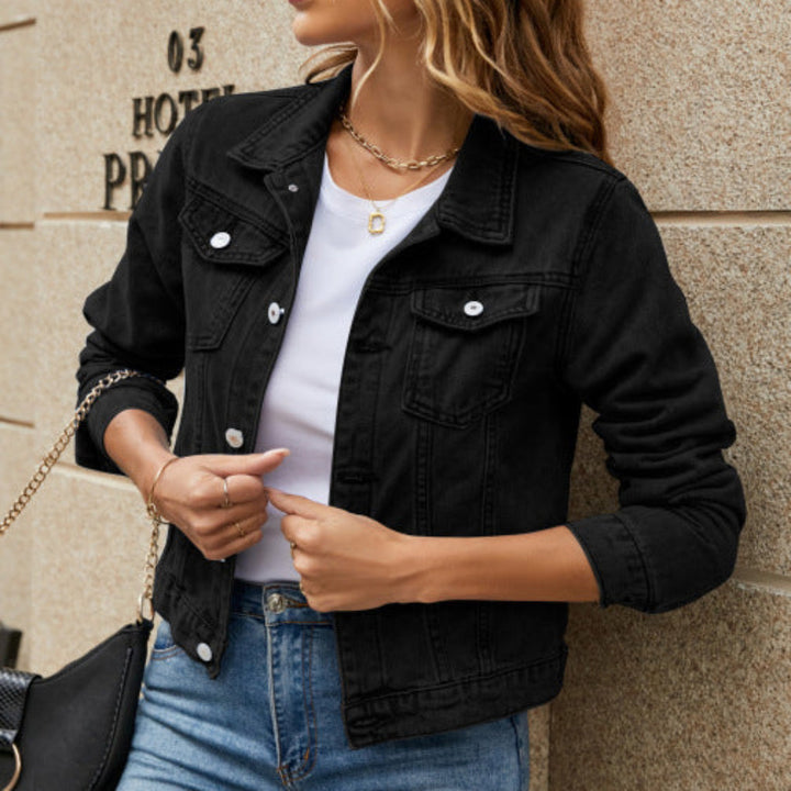 Solid Color Fashion Slim Lapel Denim Jacket
