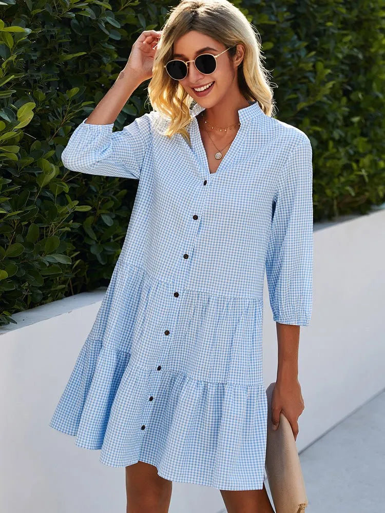 Dahlia Women's Gingham Tiered Shirt Dress