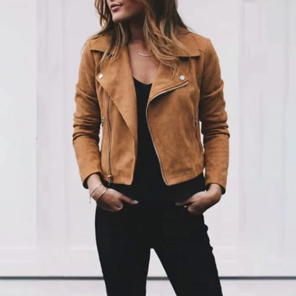 Danica Women's Suede Cropped Jacket with Lapel Collar