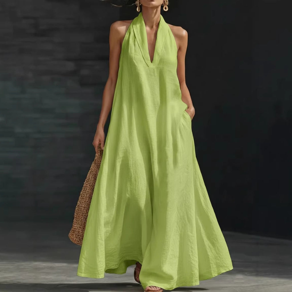 Casual V-neck Dress Halter Style Long Dress For Women&