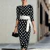 Classic Polka Dot Belted Bodycon Midi Dress
