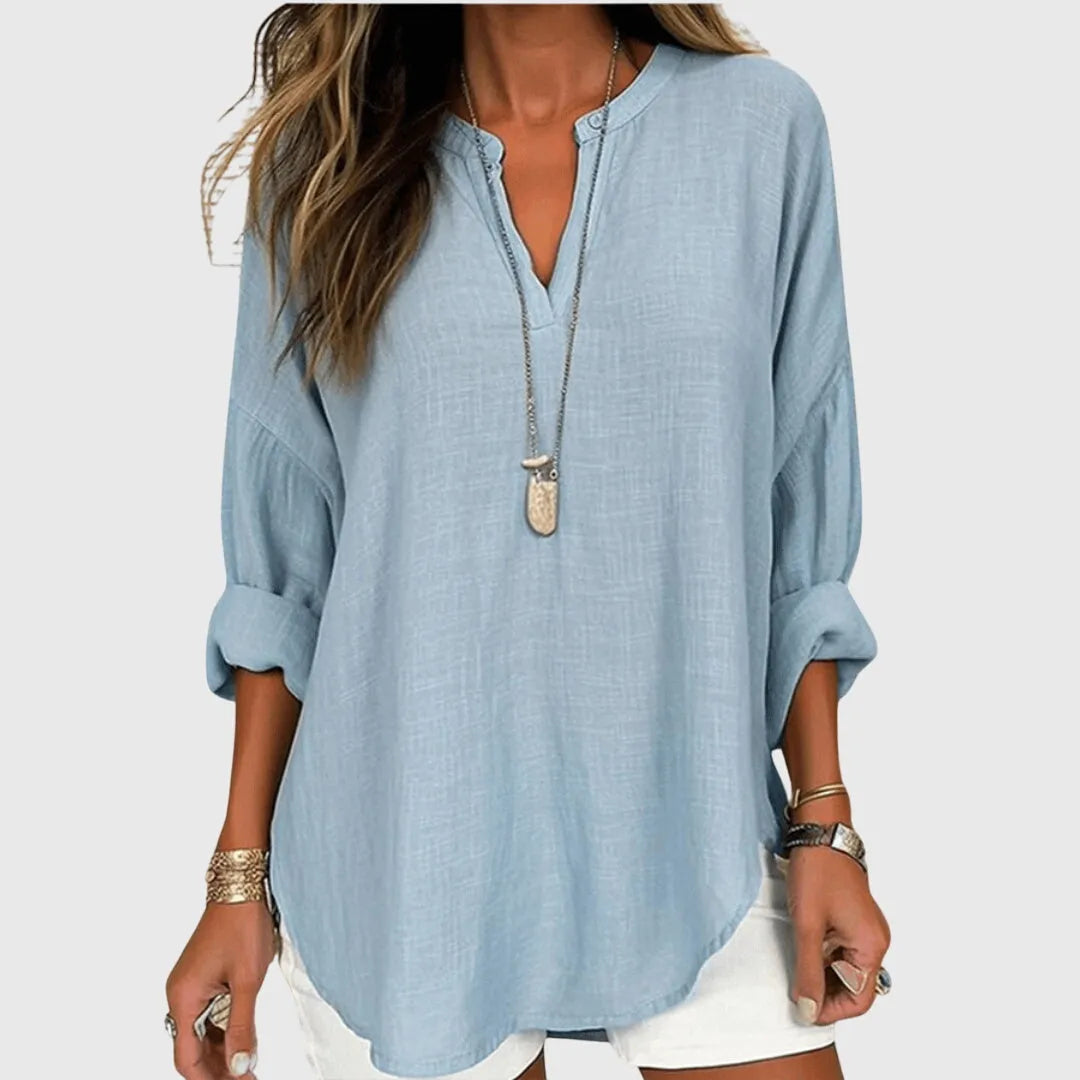 Eglantine Women's V-Neck Long Sleeve Tunic Shirt
